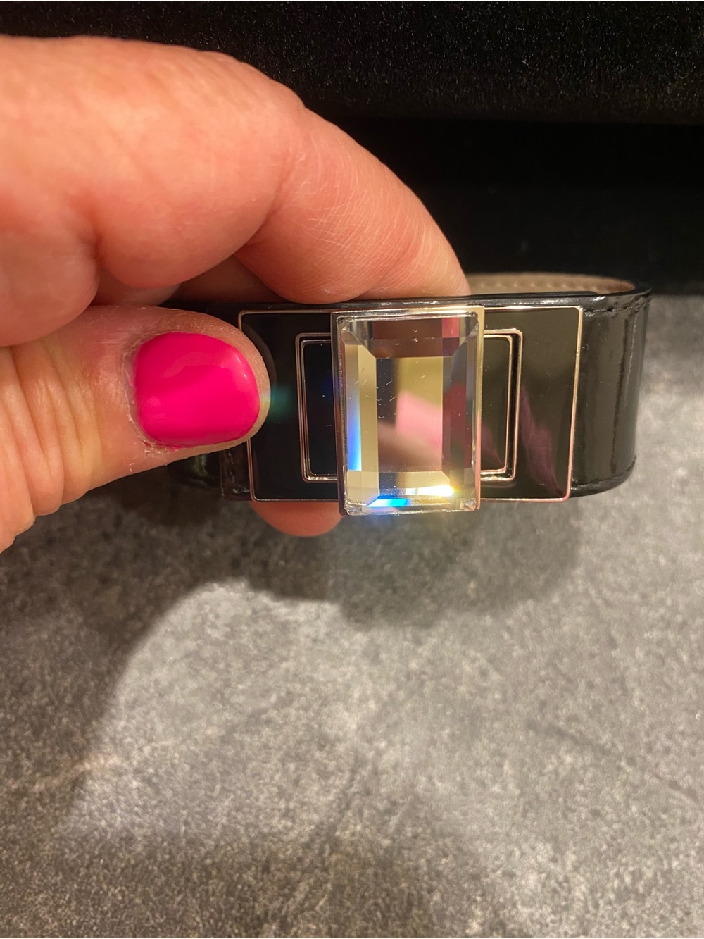 Swarovski Black Leather Bracelet with Clear Crystal Accent
